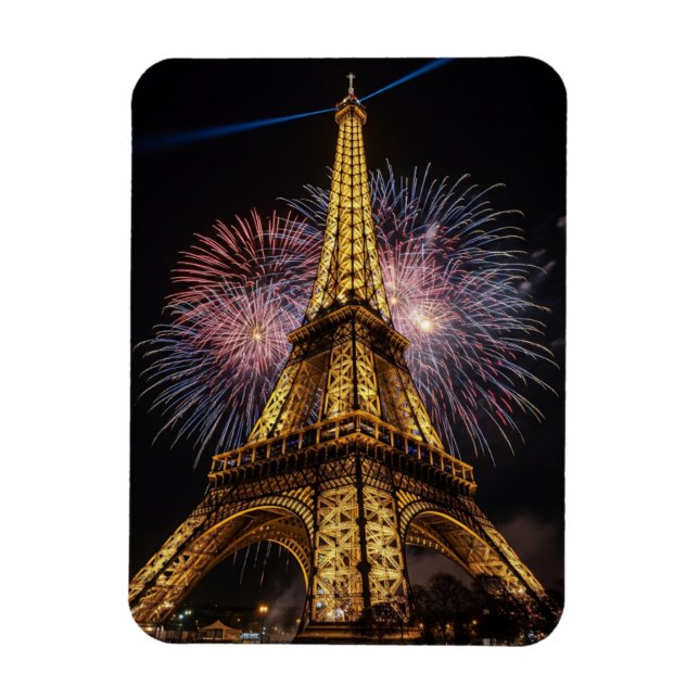 Fireworks Paris Eiffel Tower Cafes Postcard Magnet (Vertikal)