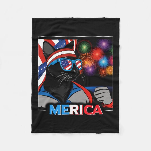 Fireworks Patriotic Black Cat Fleecedecke (Vorderseite)