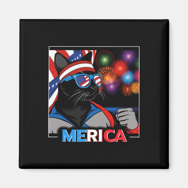 Fireworks Patriotic Black Cat Magnet (Vorne)