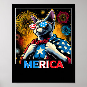 Fireworks Patriotic Devon Rex Cat Merica Poster