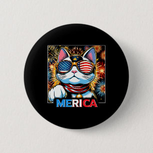 Fireworks Patriotic Maneki Neko Cat Merica Button