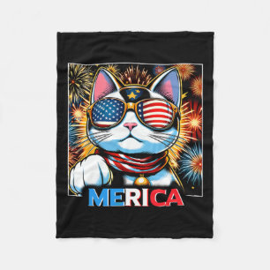 Fireworks Patriotic Maneki Neko Cat Merica Fleecedecke