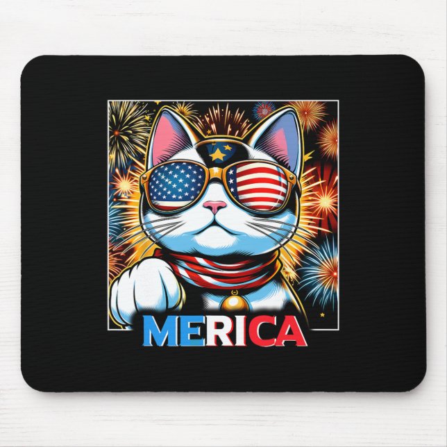 Fireworks Patriotic Maneki Neko Cat Merica Mousepad (Vorne)