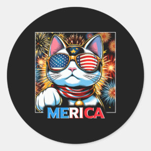 Fireworks Patriotic Maneki Neko Cat Merica Runder Aufkleber