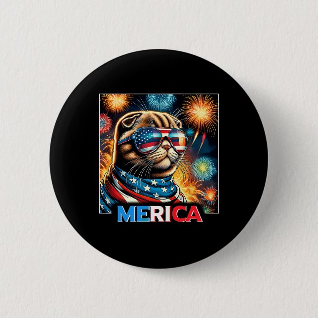 Fireworks Patriotic Scottish Fold Cat Merica Button (Vorderseite)