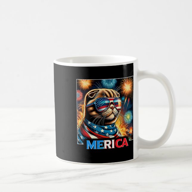Fireworks Patriotic Scottish Fold Cat Merica Kaffeetasse (Rechts)