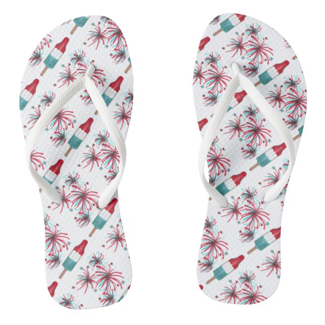 Fireworks Red White Rocket Pop 4. Juli Flip Flops (Fußbett)