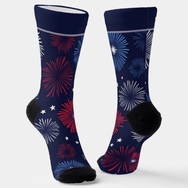 Fireworks Red White und Blue 4. Juli Socken (Gewinkelt)