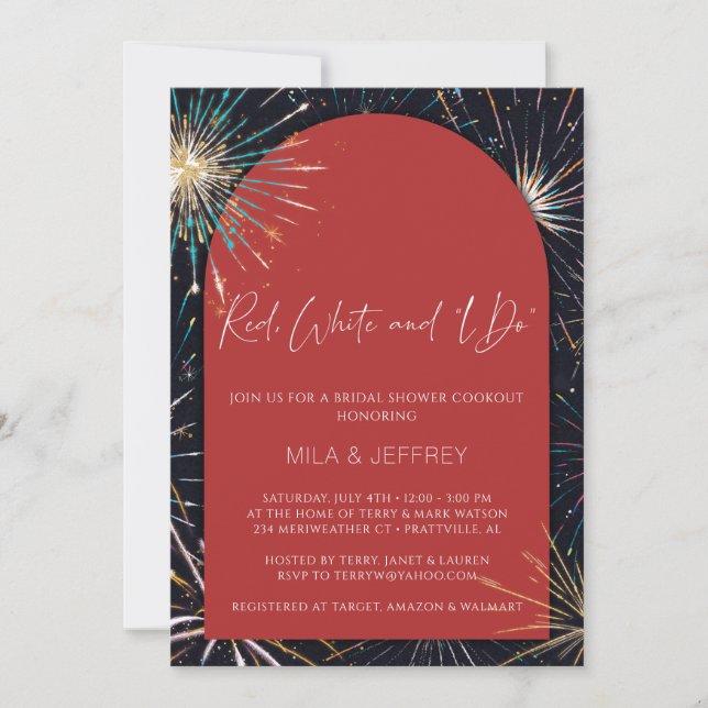 Fireworks Red, White und I DO Brautparty Einladung (Vorderseite)