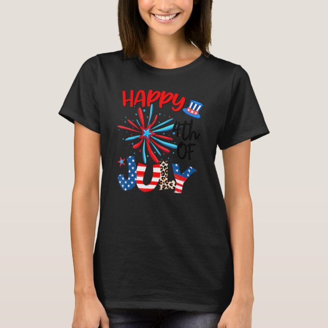 Fireworks Star Leopard Firework American Happy 4. T-Shirt (Vorderseite)