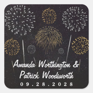 Fireworks Themed Black Gold Silver Gastgeschenk Ho Quadratischer Aufkleber