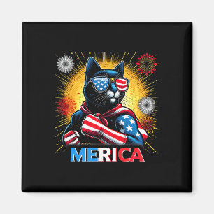 Fireworks Us Flag Patriotic Black Cat Magnet