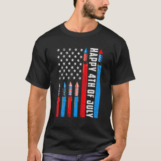 Fireworks Usa Flag Patriotic American Happy 4. T-Shirt