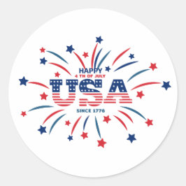 Fireworks USA Patriotic Red White Blue Runder Aufkleber