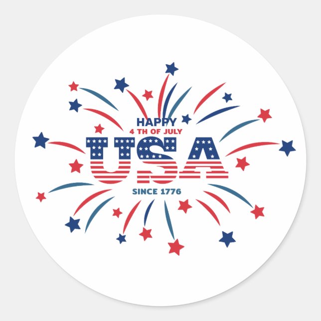Fireworks USA Patriotic Red White Blue Runder Aufkleber (Vorderseite)