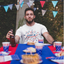 Fireworks USA Patriotic Red White Blue T-Shirt