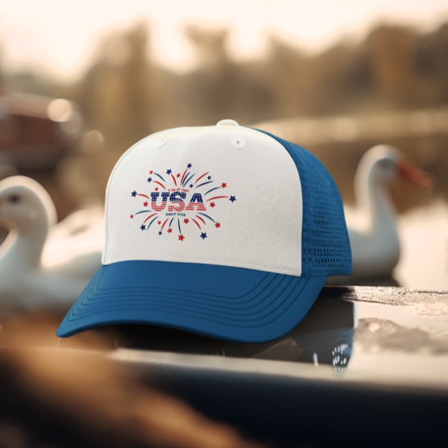 Fireworks USA Patriotic Red White Blue Truckerkappe (Von Creator hochgeladen)