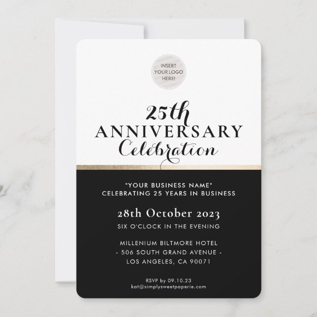 FIRMA ANNIVERSARY elegantes Business Black Gold Einladung (Vorderseite)