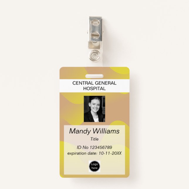 Firma ID Mitarbeiter Foto Logo Gelbe Wellenbezeich Ausweis (Vorderseite mit Klammer)
