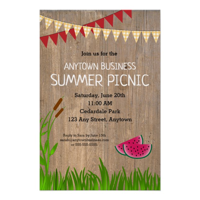 Firma Summer Picnic Rustic Einladung Poster (Vorderseite)