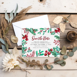 Firmen-Weihnachtsfeier Stechpalme & Beeren Einladungspostkarte