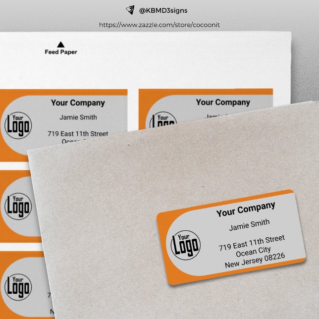 Firmenadresse für Graue schwarze Orange-Logo Adressaufkleber (Gray Black Orange Custom Logo Company Address Label)