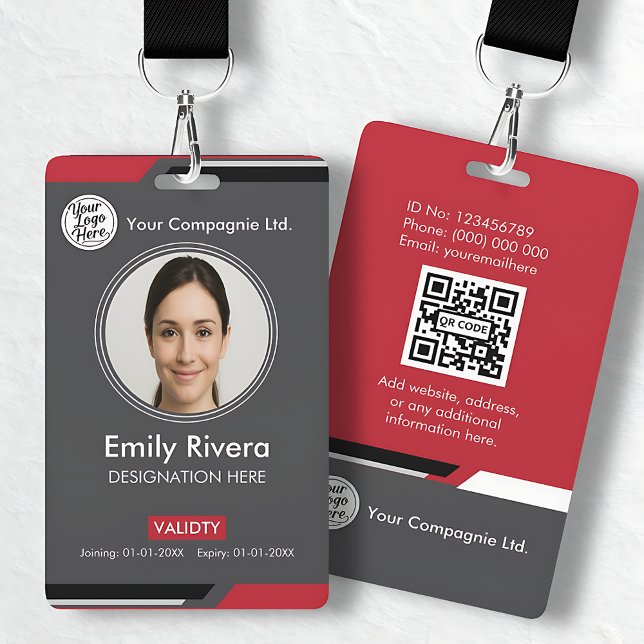 Firmenausweis mit QR-Code in Dunkelgrau für profes Ausweis (Professional Dark Gray Corporate ID Card QR Code Badge)