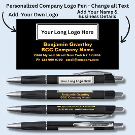 Firmendetails, Goldorangefarbener Text auf schwarz Kugelschreiber