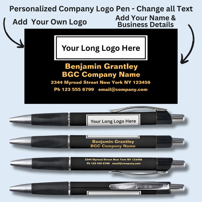 Firmendetails, Goldorangefarbener Text auf schwarz Kugelschreiber (Von Creator hochgeladen)