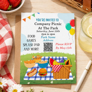 Firmeneinladung zum Sommerpicknick QR-Code-Vorlage Einladungspostkarte