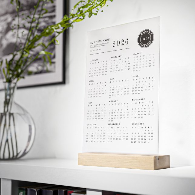 Firmenlogo 2026 Kalender Modern Acrylschild (Business Logo 2026 Calendar Modern Acrylic Sign)