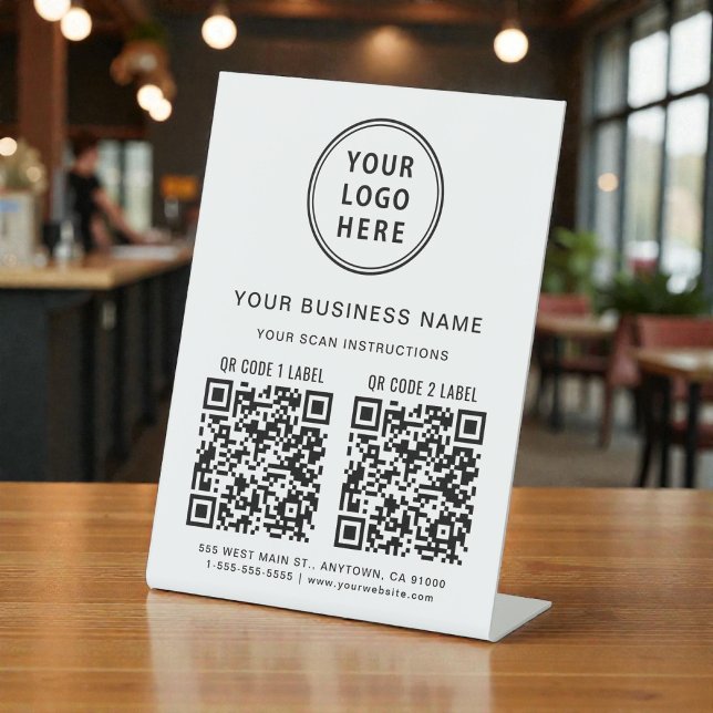 Firmenlogo 2 QR-Codes Sockelschild (Business Logo 2 QR Codes Pedestal Sign)