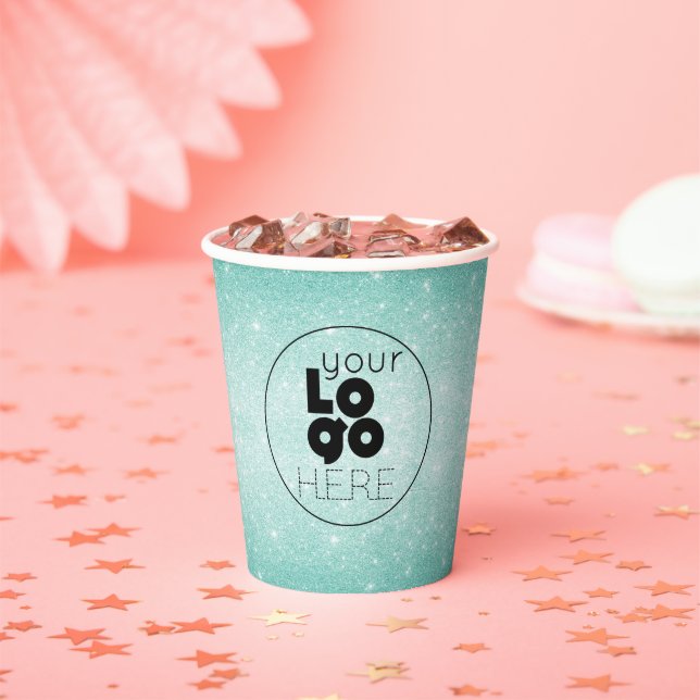 Firmenlogo Aqua Blue Glitzer Paper Party Cup Pappbecher (Insitu)