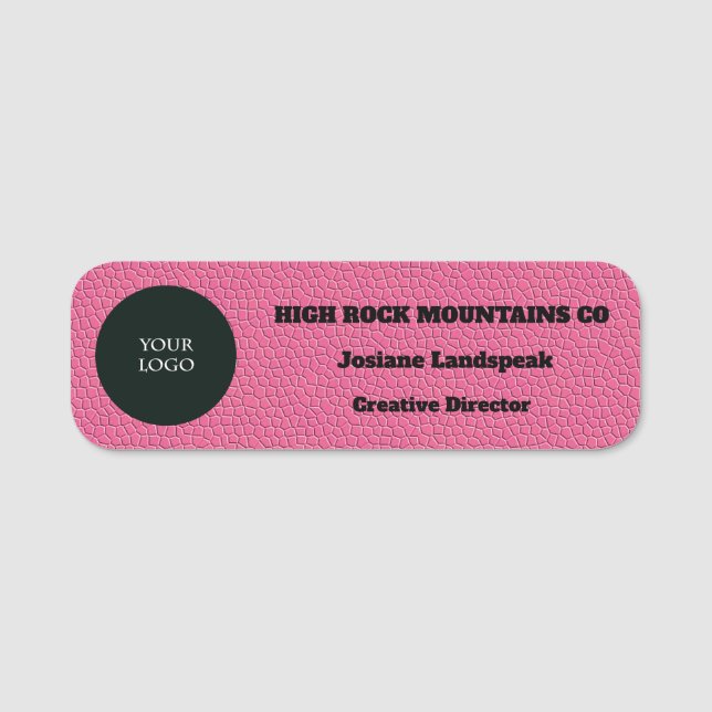 Firmenlogo auf rosafarbener Leder Namensschild (Vorderseite)