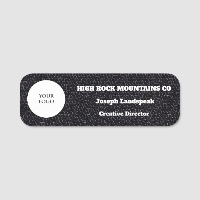 Firmenlogo auf schwarzem Leder Namensschild (Vorderseite)