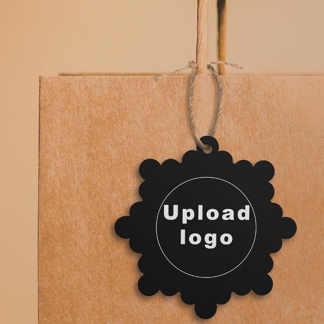 Firmenlogo auf Schwarzschneeflockenpapier Ornament Karte (Your business logo on black snowflake shape paper ornament.)