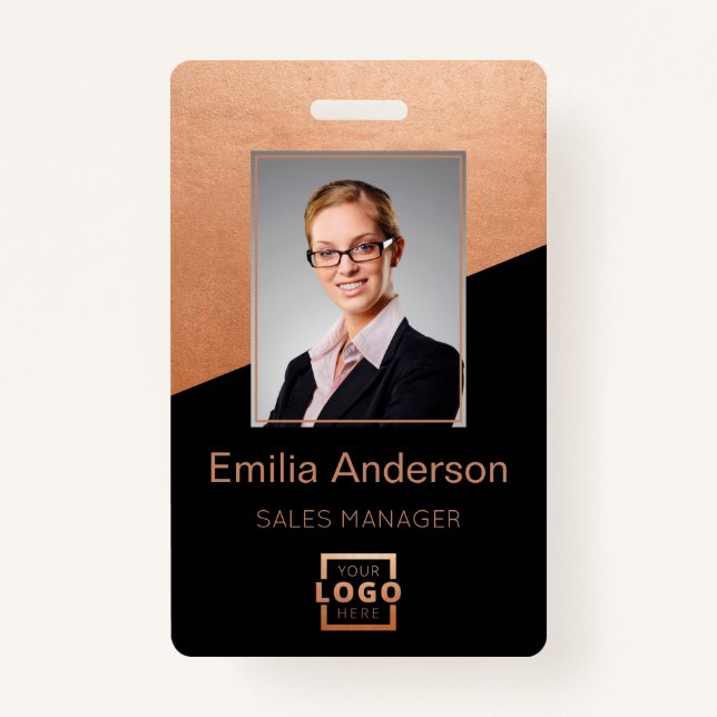 Firmenlogo Bar-Code Mitarbeiter Foto Rose Gold Ausweis (Vorderseite)