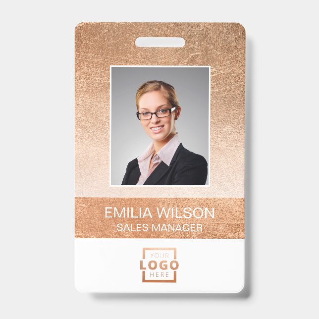 Firmenlogo Bar-Code Mitarbeiter Foto Rose Gold Ausweis (Vorderseite)