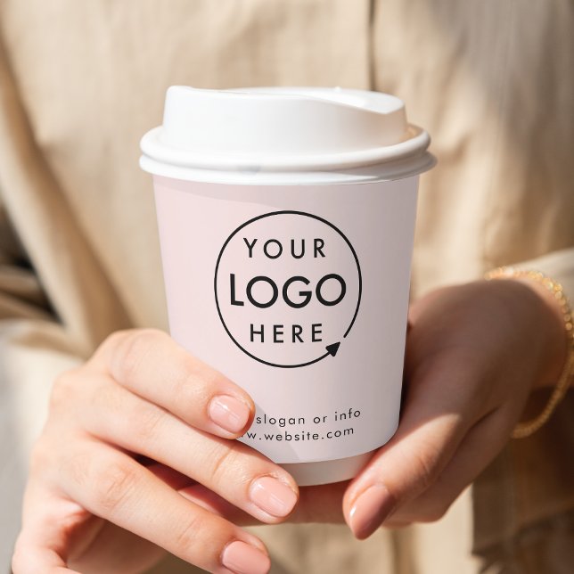 Firmenlogo | Berufliche Weibchen in Rosa Pappbecher (A feminine pink branded business 8oz paper cup with optional lid, perfect for cafes and events)