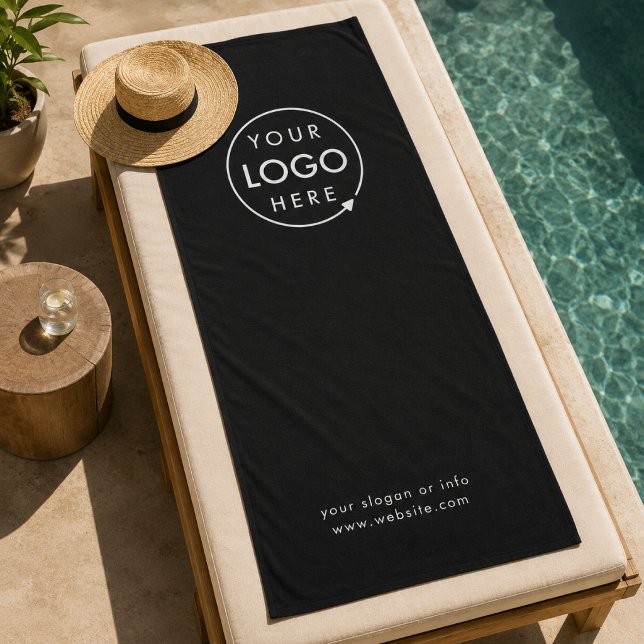 Firmenlogo | Black Modern Stilvolle Werbeaktion Strandtuch (Custom logo beach towel for resorts, pools, hotels, spas, and branded guest gifts)