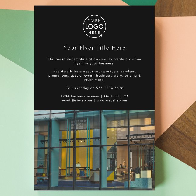 Firmenlogo | Black Stylish Modern Foto Flyer (Upload your logo and photo for a polished professional marketing flyer)