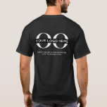Firmenlogo Custom Employee Staff Company T-Shirt<br><div class="desc">Einfache, speziell auf die Bedürfnisse des Kunden zugeschnittene schwarze Businessvorlage im modernen minimalistischen Stil mit leicht zu aktualisierender Vorlage für Ihr Firmenlogo. Firmenlogo vorne verlassen; großes Firmenlogo und individueller Text auf der Rückseite. Mit einem horizontalen Logo-Bannerbild (2560 x 1440 px) können Sie den Text und das Bild mit den angegebenen...</div>