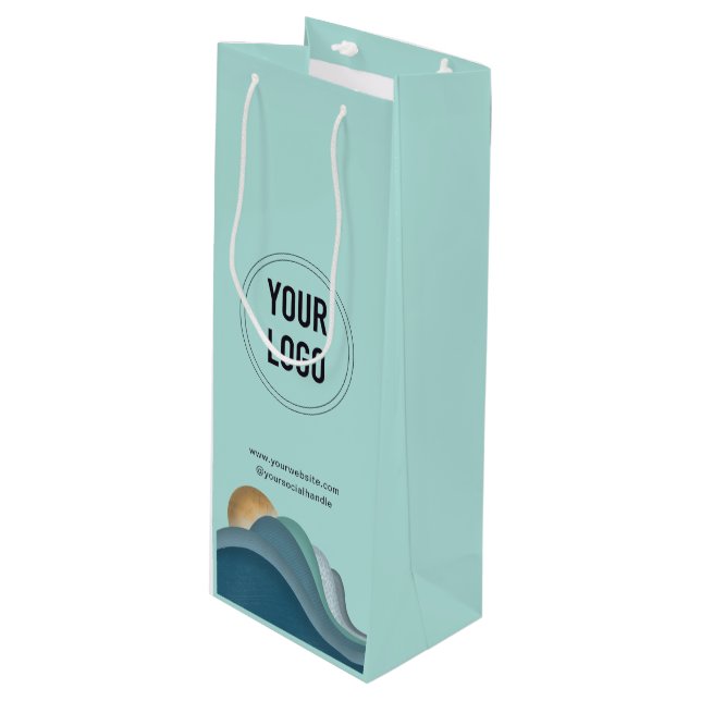 Firmenlogo Eigenes Papier Weinbeutel Geschenktüte Für Weinflaschen (Vorderseite Schrägansicht)