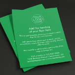 Firmenlogo | Einfache grüne Benutzerdefinierte Flyer<br><div class="desc">Eine einfach zu handhabende,  in Grün und Weiß gehaltene Business Flyer Vorlage in einem minimalistischen Stil,  die einfach mit Ihrem eigenen Firmenlogo,  Produktdetails,  Preisangaben und vielem mehr modifiziert und aktualisiert werden kann! Wählen Sie im Menü Optionen die Größe des Flyers und den Papiertyp aus.</div>