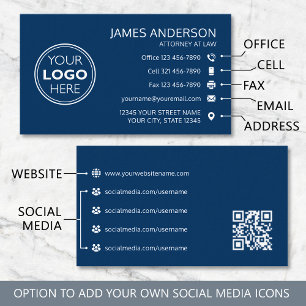 Firmenlogo Fax QR Code Professional Navy Visitenkarte