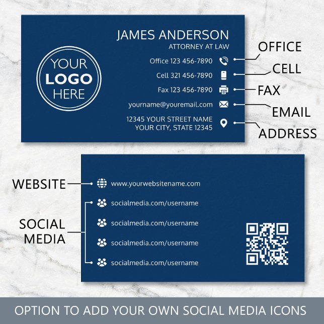 Firmenlogo Fax QR Code Professional Navy Visitenkarte (Von Creator hochgeladen)