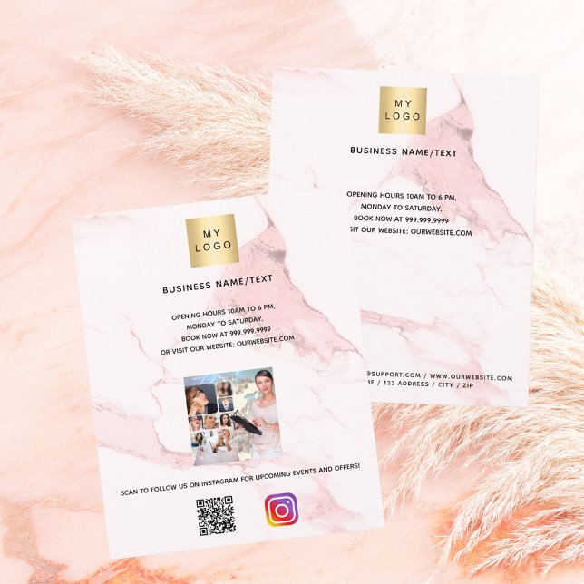 Firmenlogo Foto, QR-Code-Instragram, rosa Marmor Flyer (Von Creator hochgeladen)