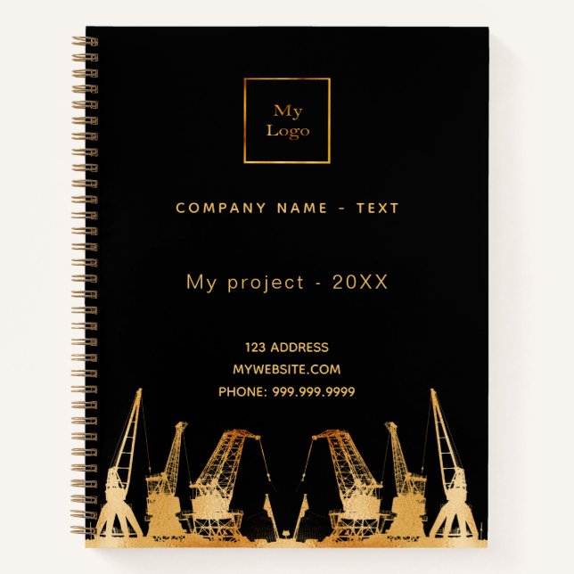 Firmenlogo für Krane aus schwarzem Gold Notizbuch (Vorderseite)