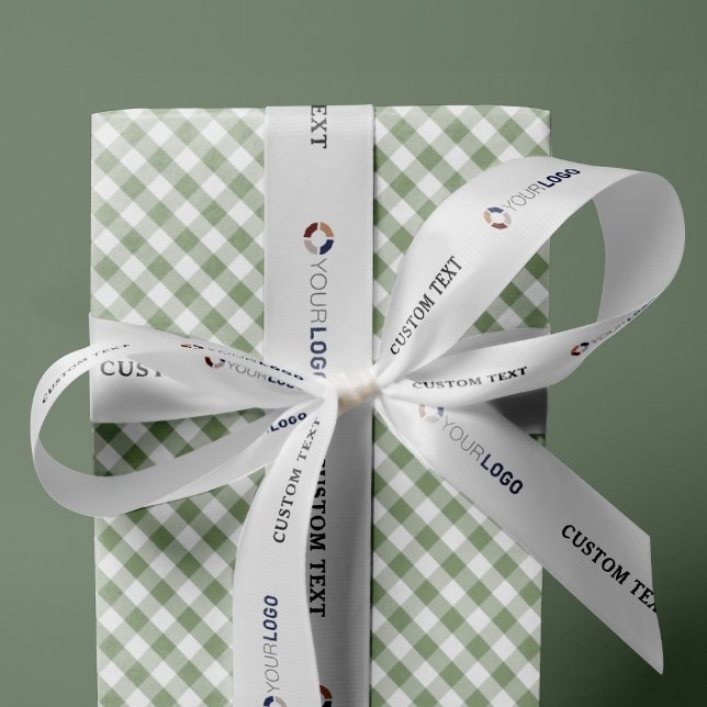 Firmenlogo für kundenspezifische Geschenke weiß Satinband (Custom company logo branded business gifts white satin ribbon)