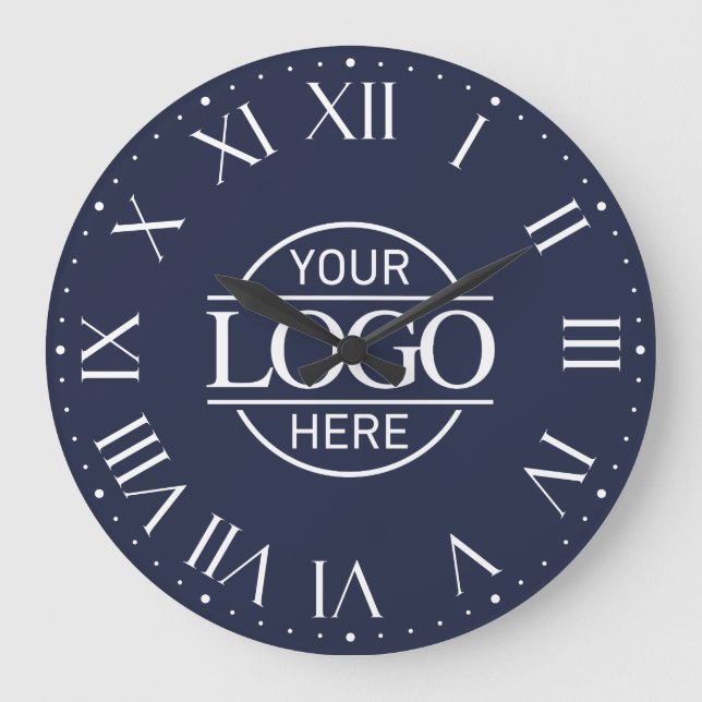 Firmenlogo für moderne Blaue Markenbezeichnung Große Wanduhr (Vorderseite)